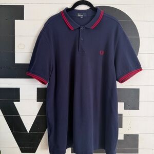 Fred Perry Navy Blue Polo w/ Red Tips Size XL